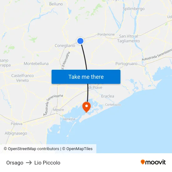 Orsago to Lio Piccolo map