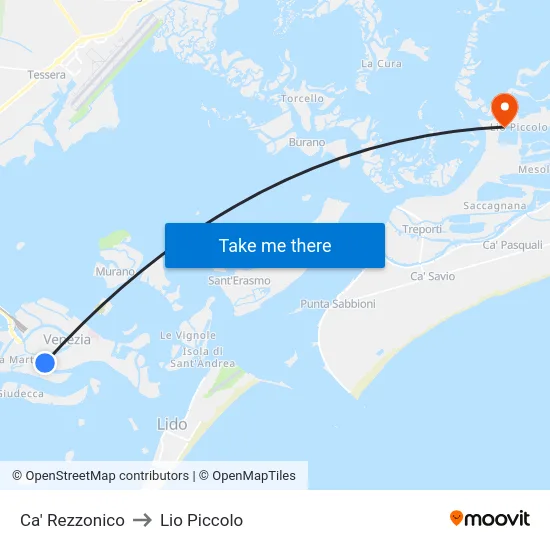 Ca' Rezzonico to Lio Piccolo map