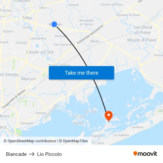 Biancade to Lio Piccolo map
