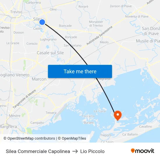 Silea Commerciale Capolinea to Lio Piccolo map