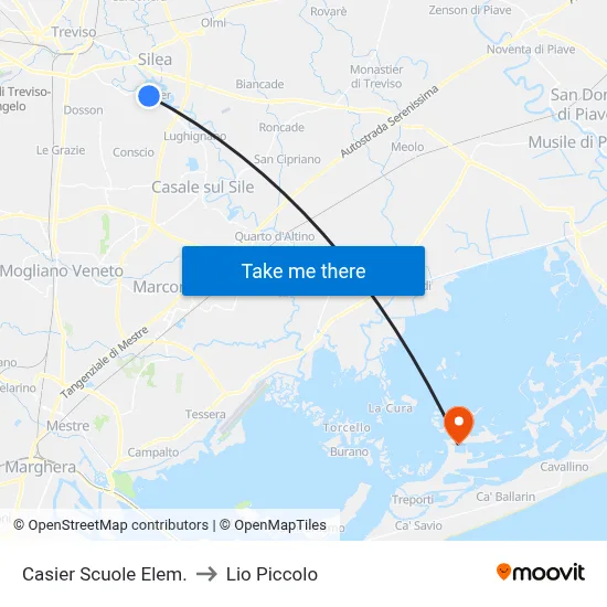 Casier Scuole Elem. to Lio Piccolo map