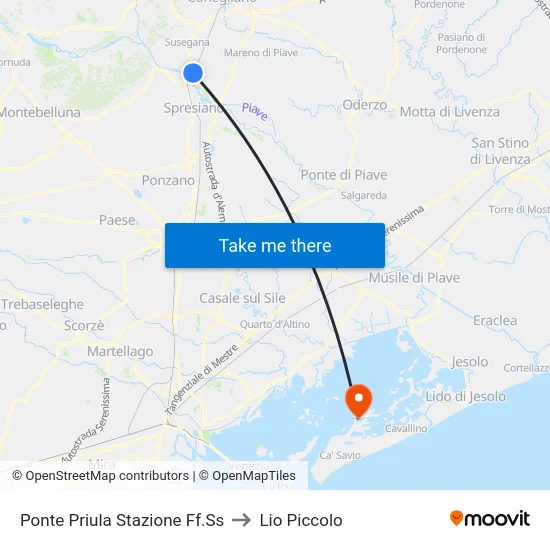 Ponte Priula Stazione Ff.Ss to Lio Piccolo map