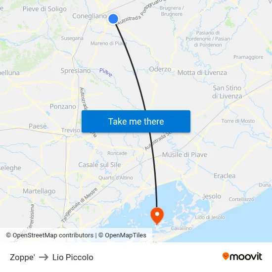 Zoppe to Lio Piccolo map