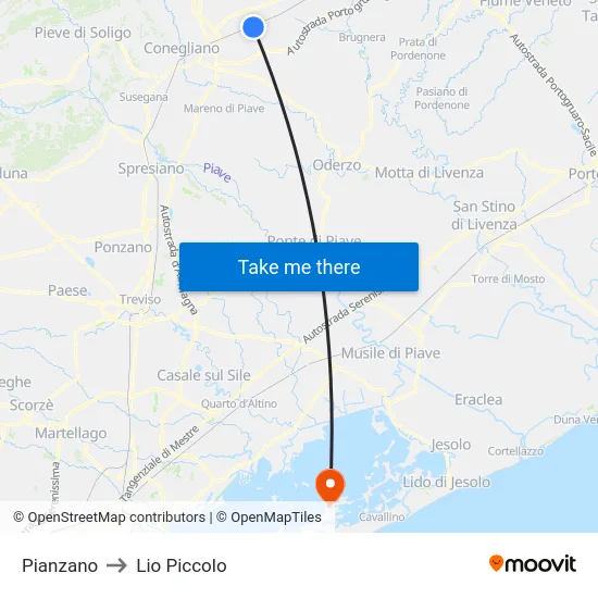 Pianzano to Lio Piccolo map