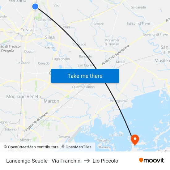 Lancenigo Scuole - Via Franchini to Lio Piccolo map