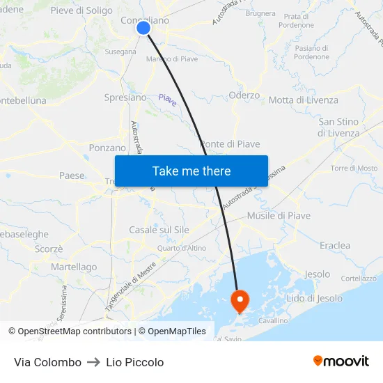 Via Colombo to Lio Piccolo map