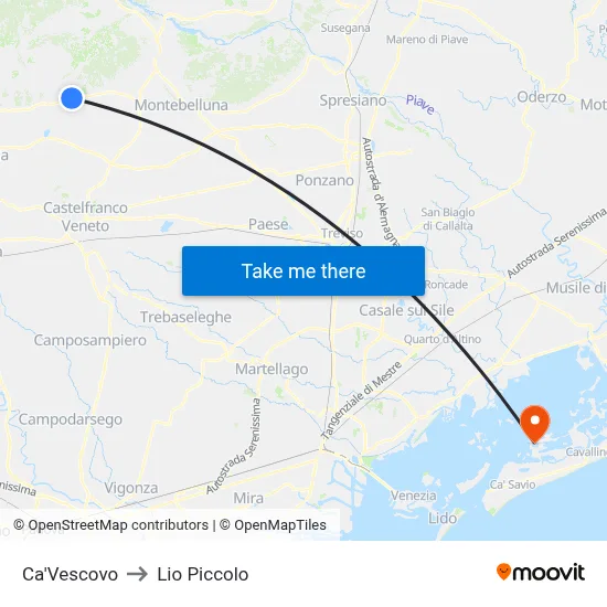 Ca'Vescovo to Lio Piccolo map