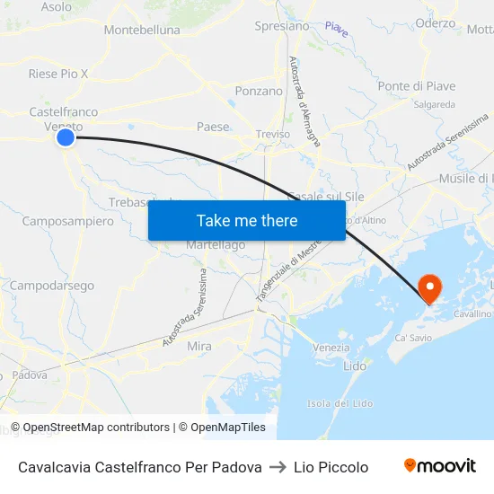 Cavalcavia Castelfranco Per Padova to Lio Piccolo map