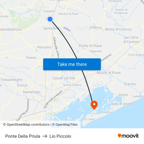 Ponte Della Priula to Lio Piccolo map