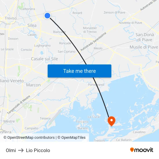 Olmi to Lio Piccolo map