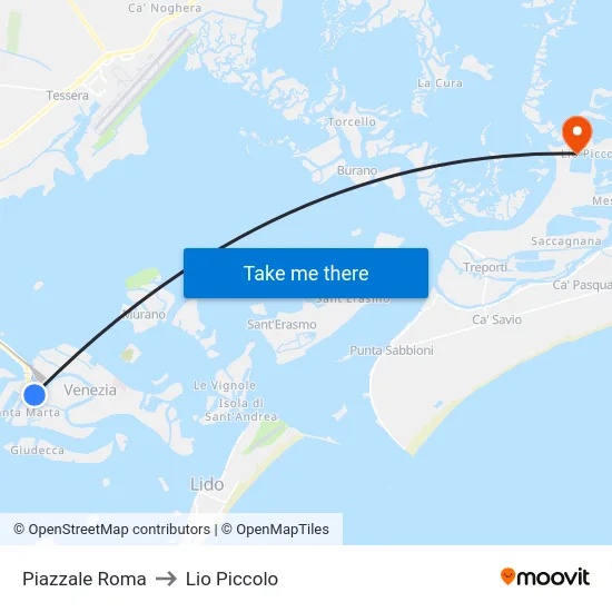 Piazzale Roma to Lio Piccolo map