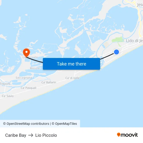 Caribe Bay to Lio Piccolo map