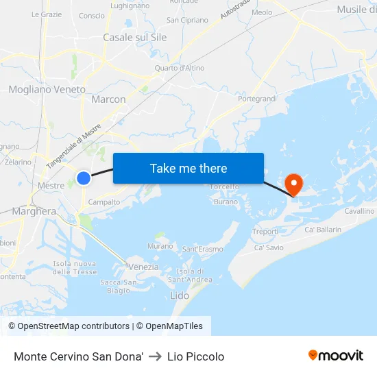 Monte Cervino San Dona' to Lio Piccolo map