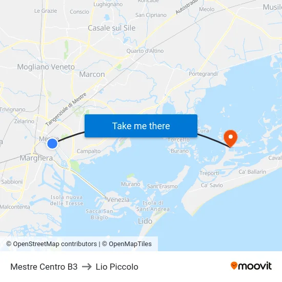 Mestre Centro B3 to Lio Piccolo map