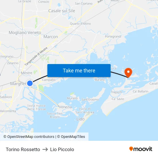 Torino Rossetto to Lio Piccolo map