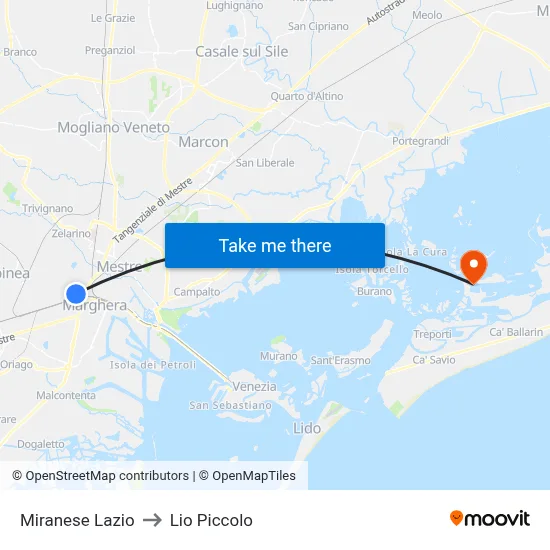 Miranese Lazio to Lio Piccolo map