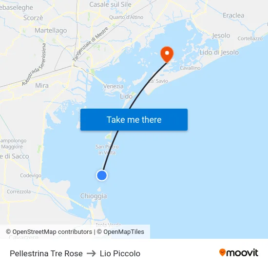 Pellestrina Tre Rose to Lio Piccolo map