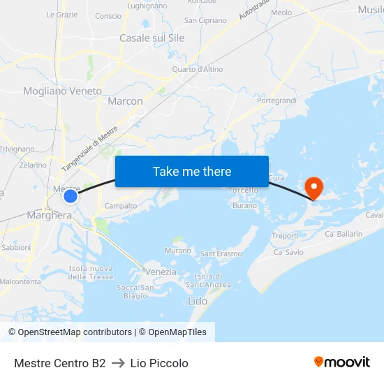Mestre Centro B2 to Lio Piccolo map