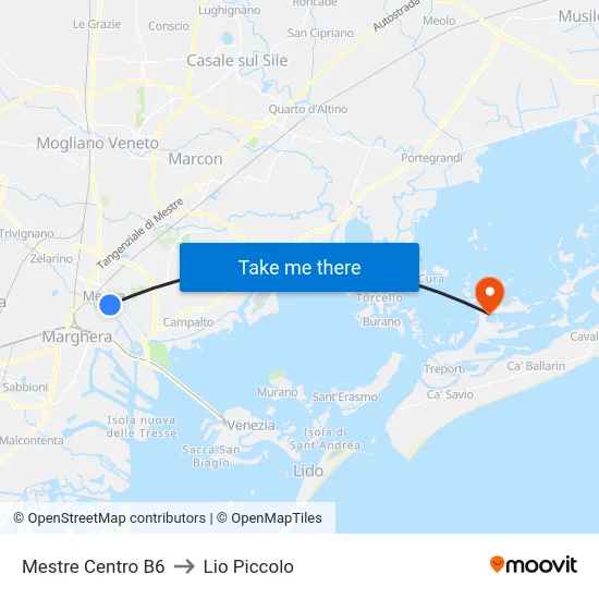 Mestre Centro B6 to Lio Piccolo map