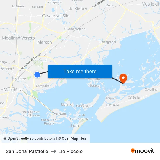 San Dona' Pastrello to Lio Piccolo map