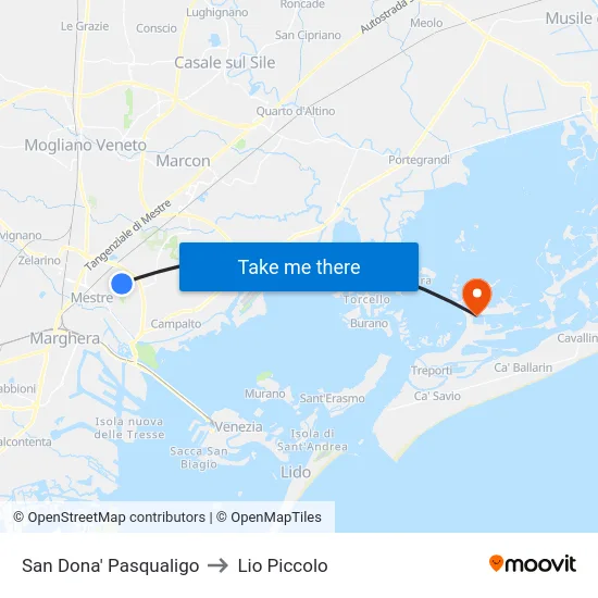 San Dona' Pasqualigo to Lio Piccolo map
