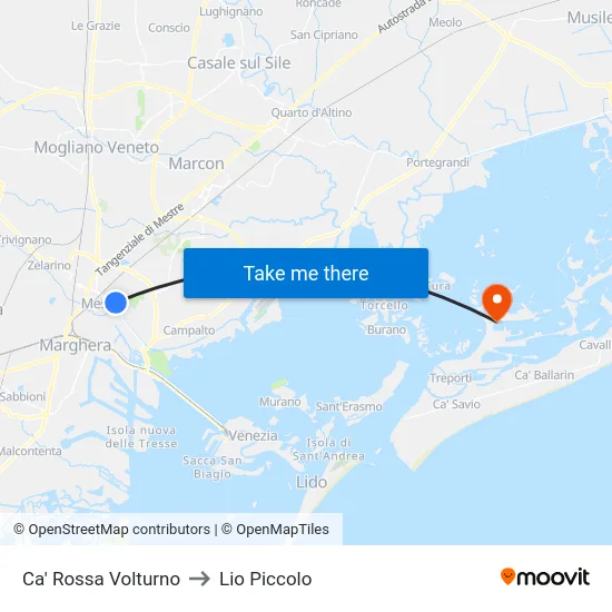 Ca' Rossa Volturno to Lio Piccolo map