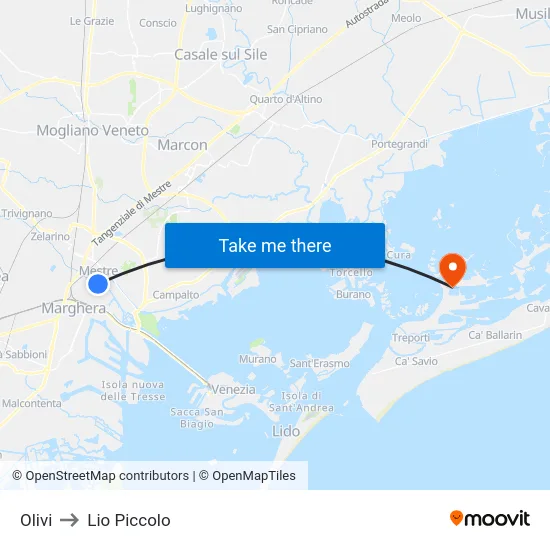 Olivi to Lio Piccolo map