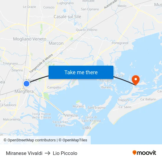 Miranese Vivaldi to Lio Piccolo map