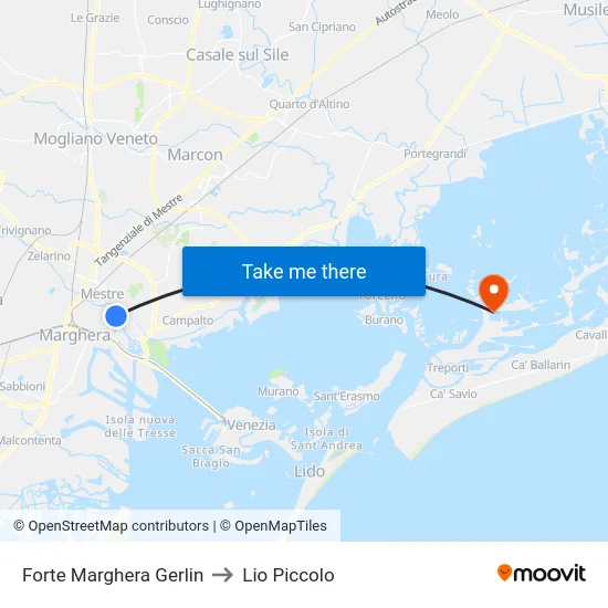 Forte Marghera Gerlin to Lio Piccolo map