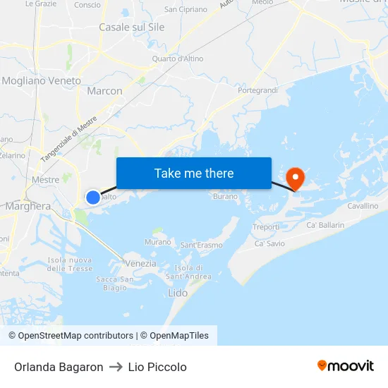 Orlanda Bagaron to Lio Piccolo map