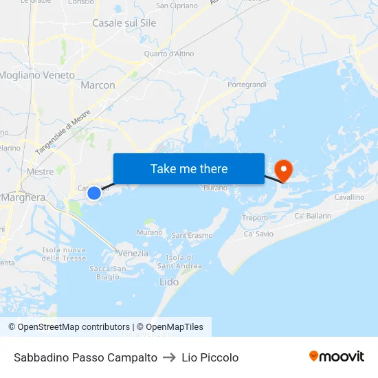 Sabbadino Passo Campalto to Lio Piccolo map