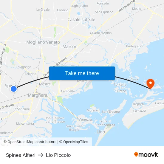 Spinea Alfieri to Lio Piccolo map