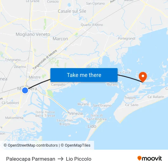 Paleocapa Parmesan to Lio Piccolo map