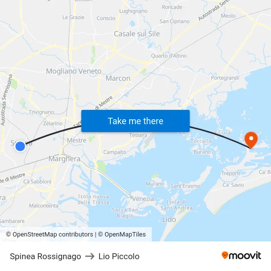 Spinea Rossignago to Lio Piccolo map