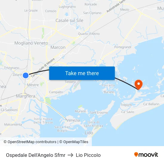 Ospedale Dell'Angelo Sfmr to Lio Piccolo map
