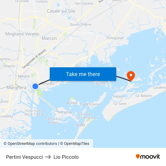 Pertini Vespucci to Lio Piccolo map