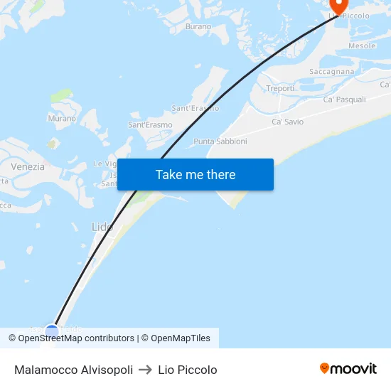 Malamocco Alvisopoli to Lio Piccolo map