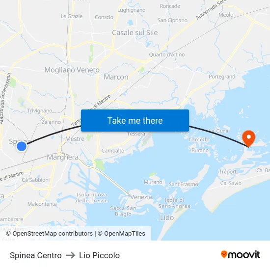 Spinea Centro to Lio Piccolo map