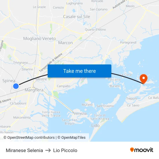 Miranese Selenia to Lio Piccolo map