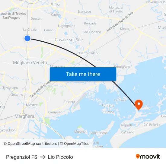 Preganziol FS to Lio Piccolo map