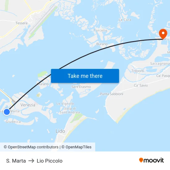S. Marta to Lio Piccolo map