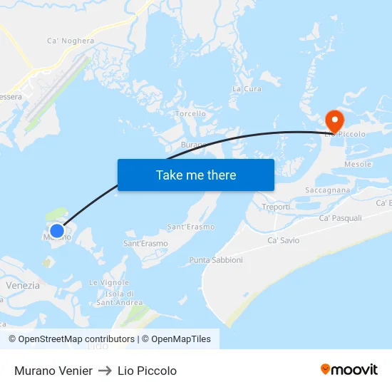 Murano Venier to Lio Piccolo map
