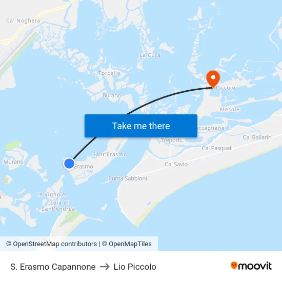 S. Erasmo Capannone to Lio Piccolo map