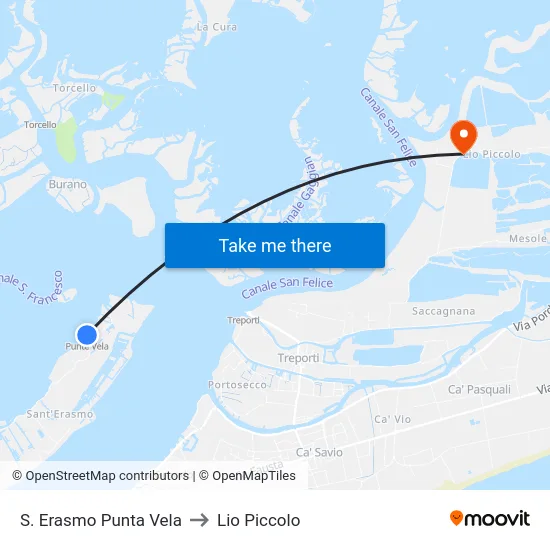 S. Erasmo Punta Vela to Lio Piccolo map