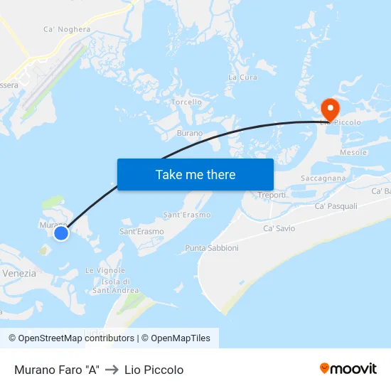 Murano Faro "A" to Lio Piccolo map