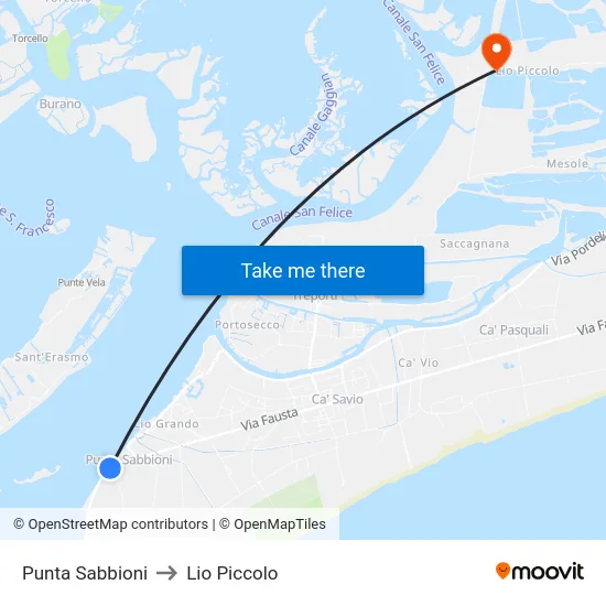 Punta Sabbioni to Lio Piccolo map
