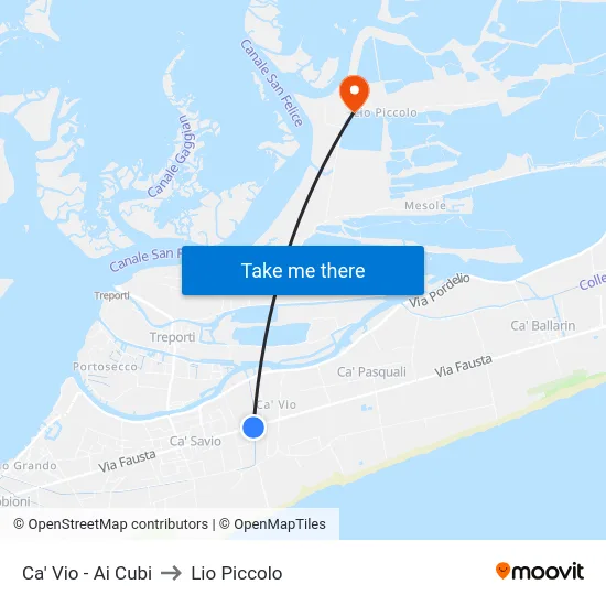 Ca' Vio - Ai Cubi to Lio Piccolo map