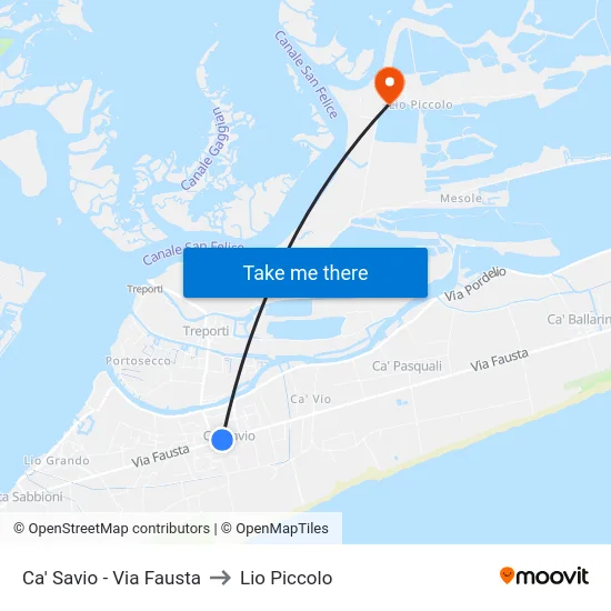 Ca' Savio - Via Fausta to Lio Piccolo map
