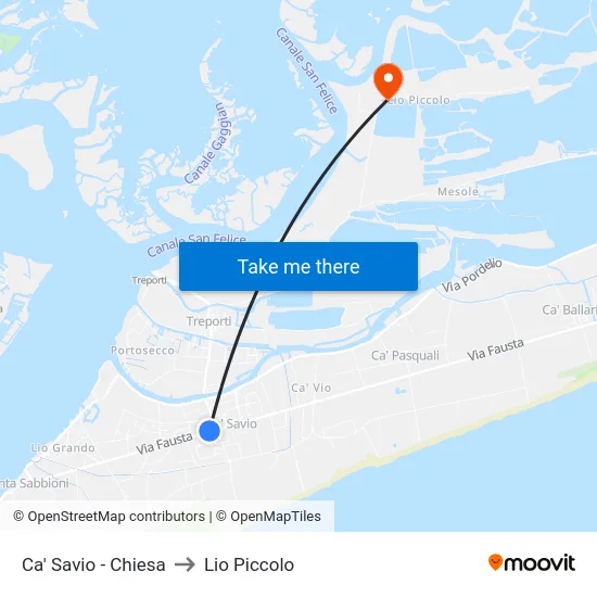 Ca' Savio - Chiesa to Lio Piccolo map