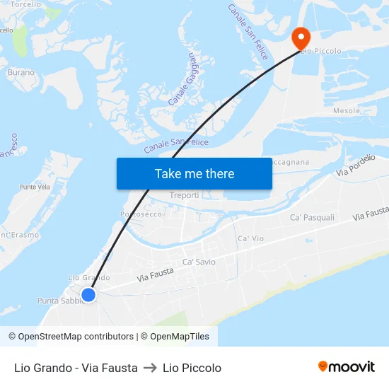 Lio Grando - Via Fausta to Lio Piccolo map